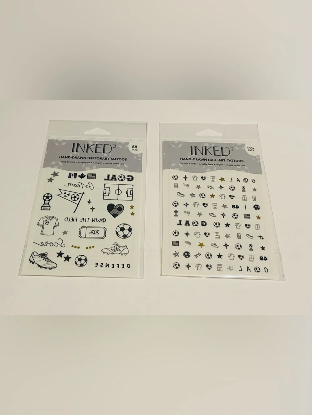 New 2 Packages Inked2 Hand-Drawn Temporary Tattoos and Nail Art